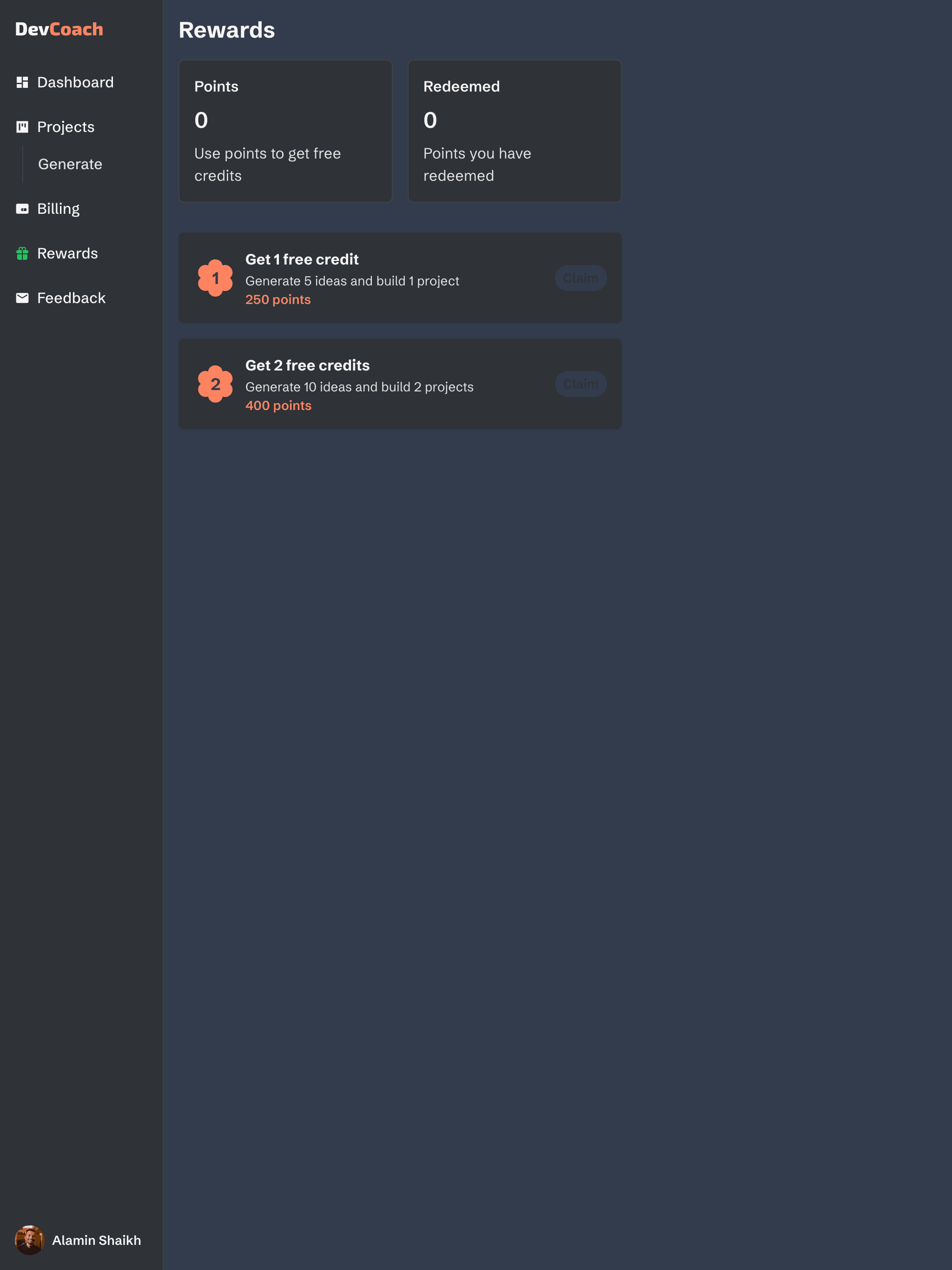 Rewards page