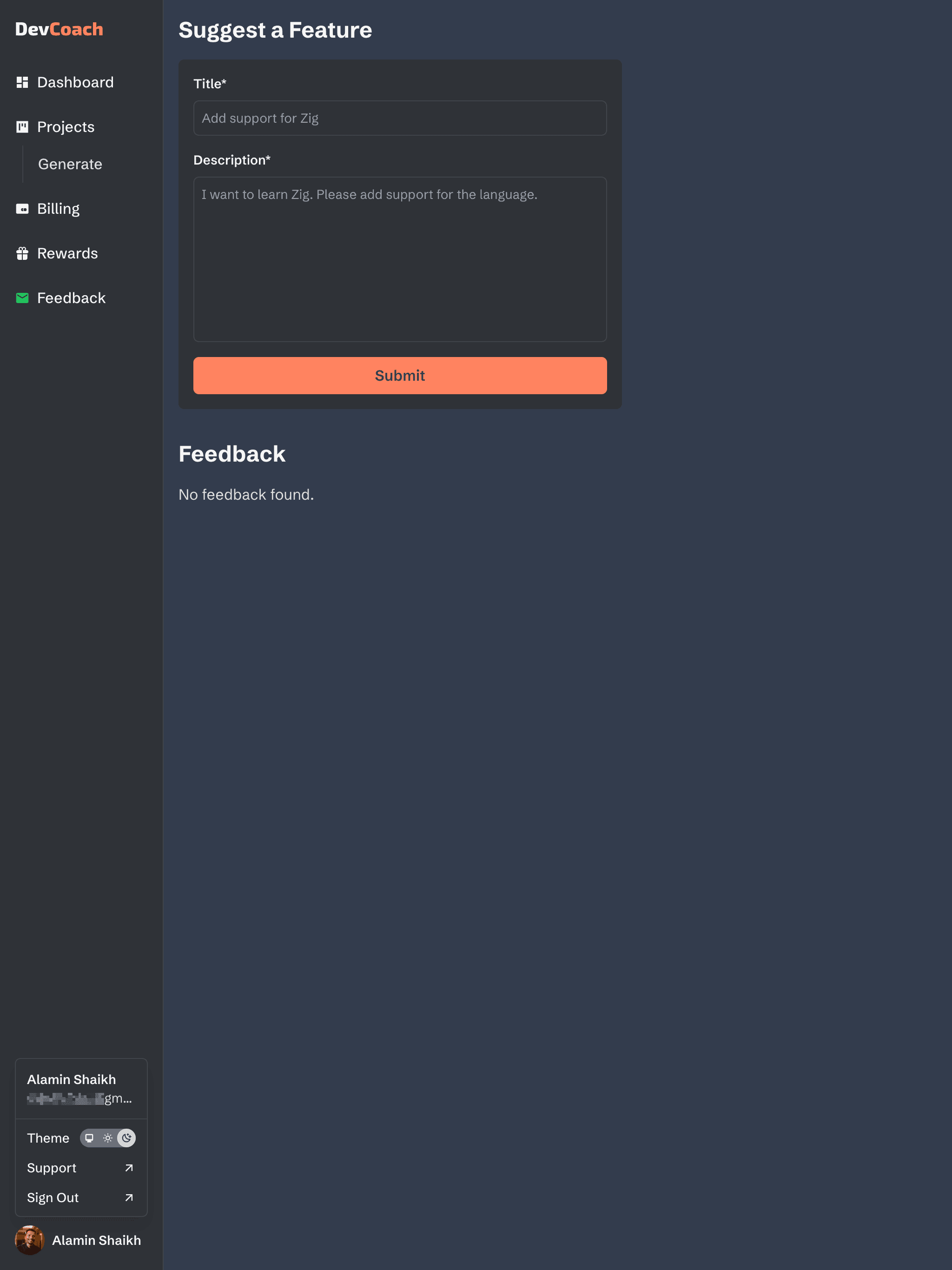 Feedback page