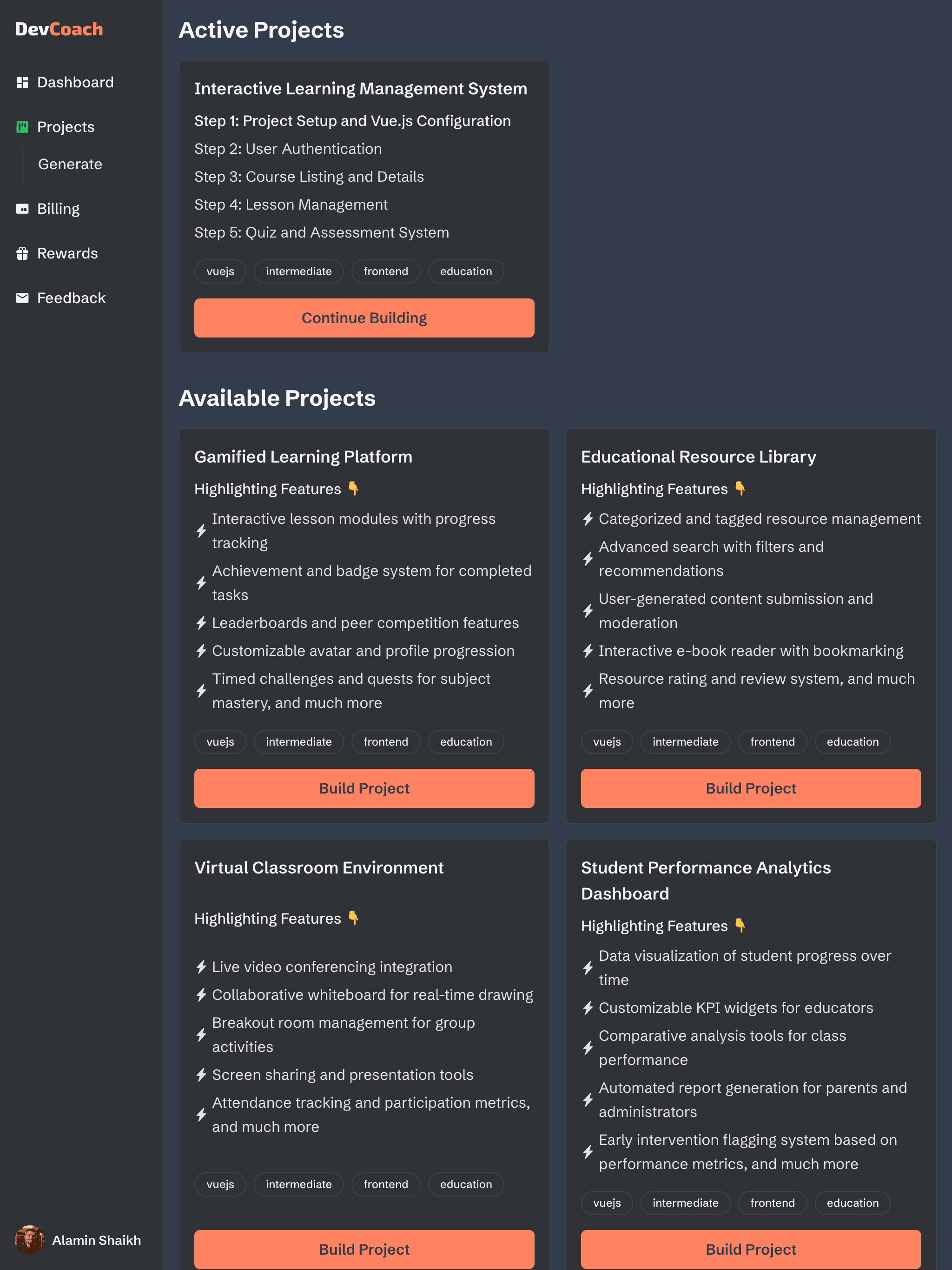 Projects page