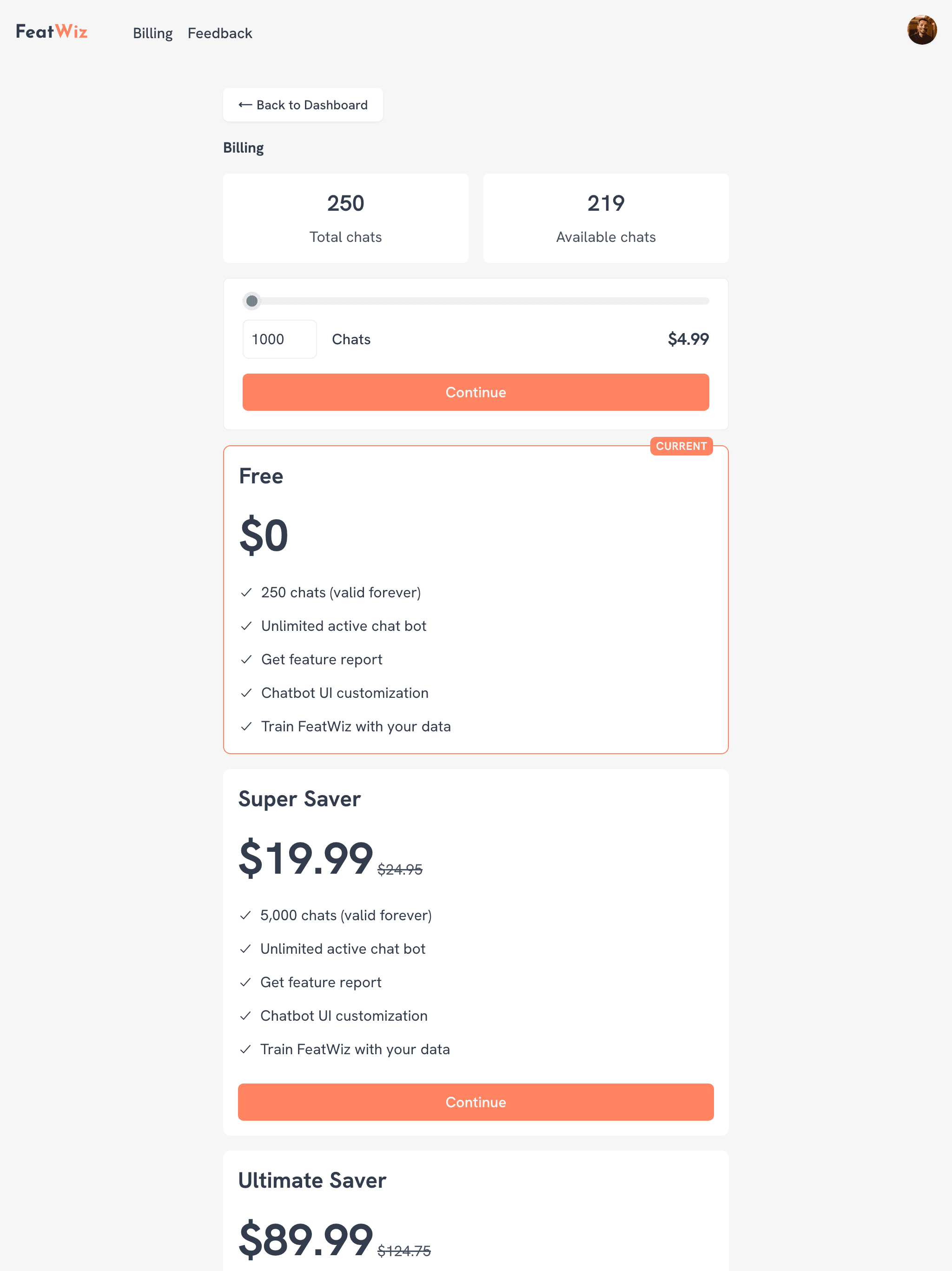 Billing page