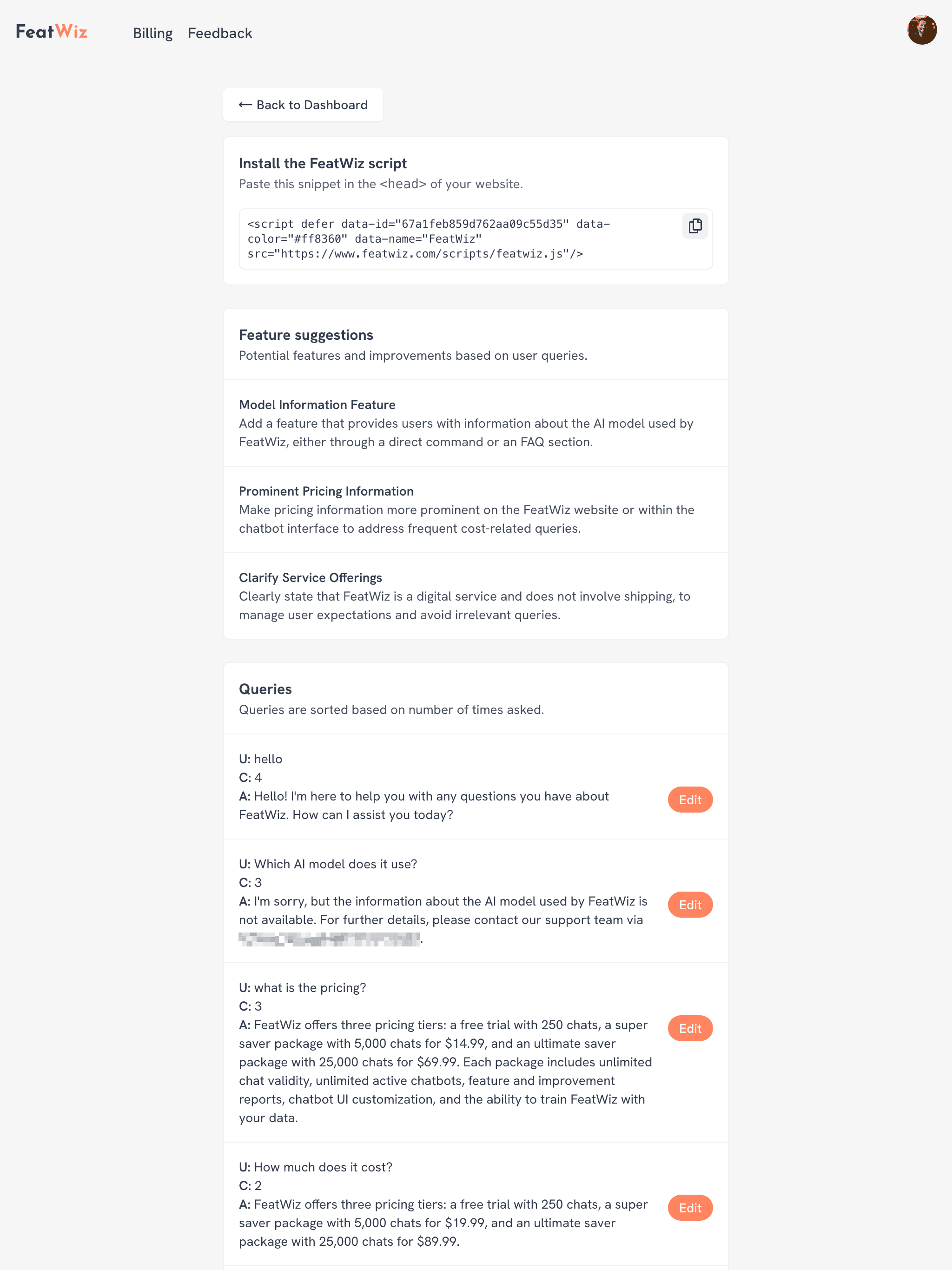 Suggestions page